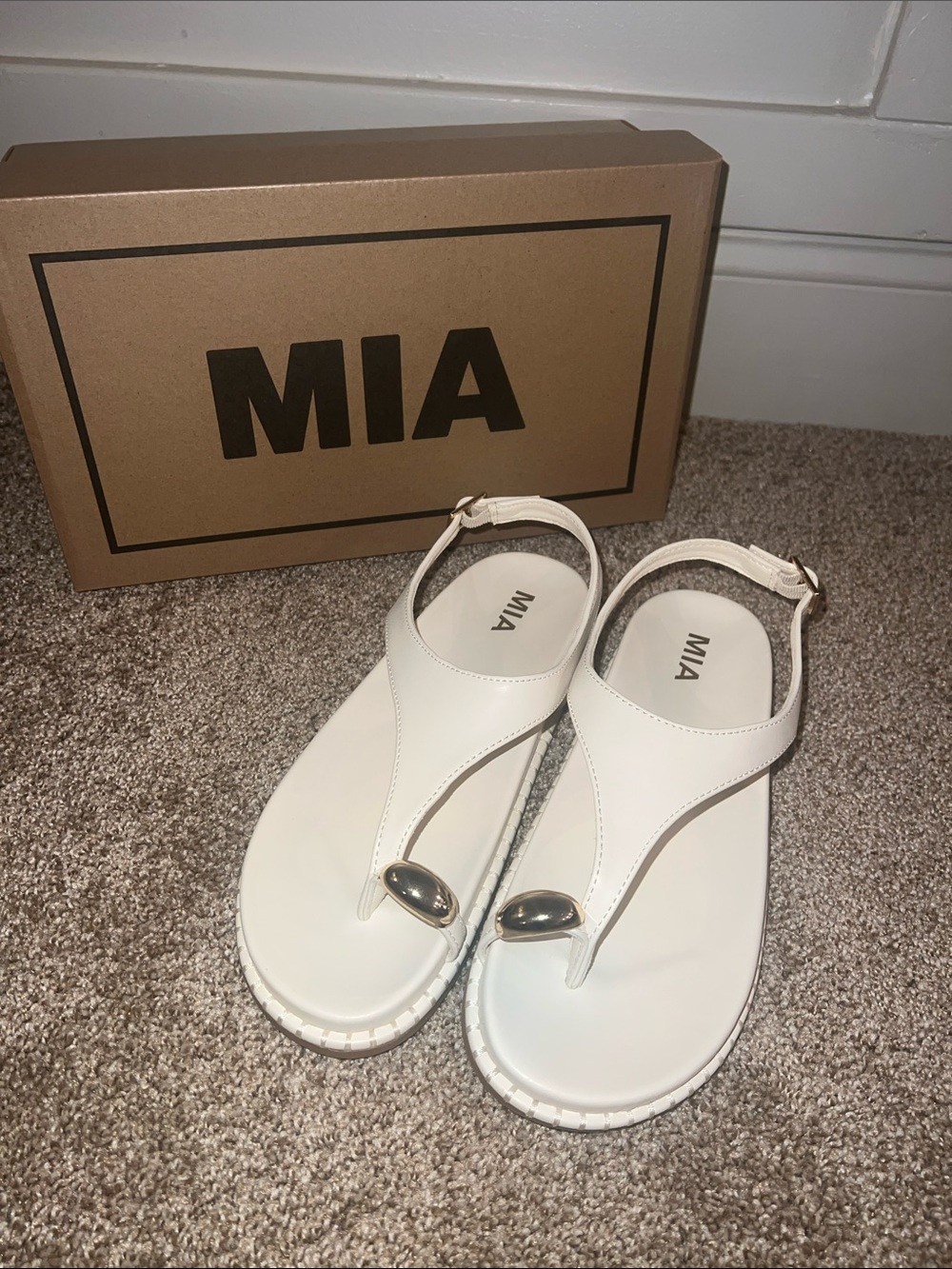 MIA Cream Thong Sandals with Metallic Toe Accent